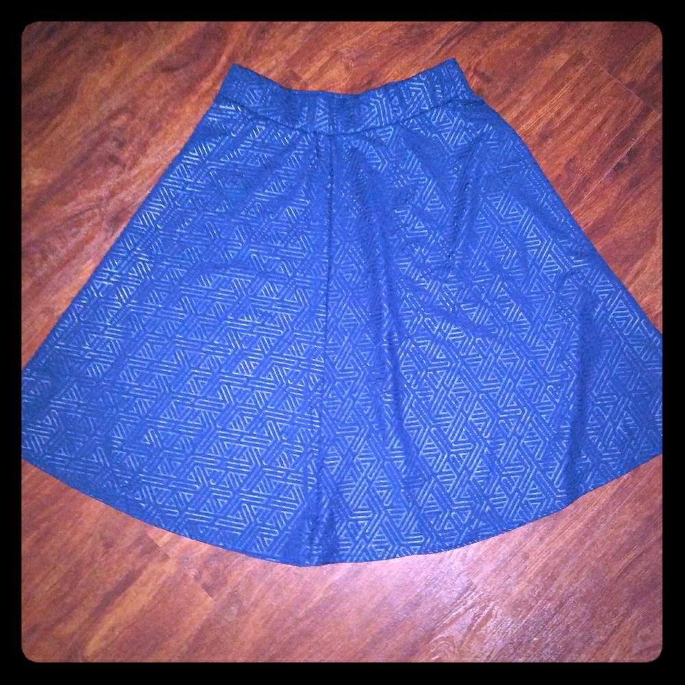 NEW Claudia Richard Blue A-Line Skirt Geometric Print Elastic Waist Lady's M